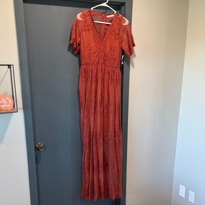 Bohme Terracotta Lace Maxi Dress